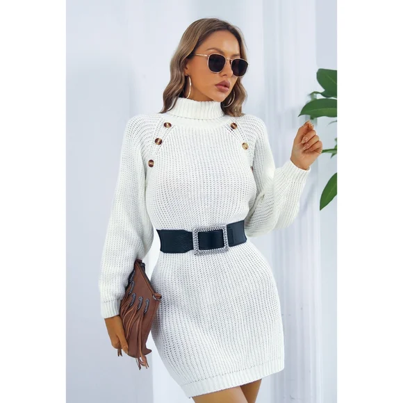 Lovely Rosetta | Dresses | Ivory Buttoned Turtleneck Sweater Dress |  Poshmark